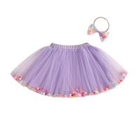 Toddler Girl Birthday Princess Dress Little Girls Colorful Plush Ball Tulle Skirt A-Line Tiered Puffy Hem Elastic Waist Mesh Tutu Skirt Pageant Baptism Party Dress with Headband (Purple, 4-5 Years)