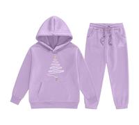 Toddler Girl Boy Christmas Outfits - Girls Outfits Winter Fleece Lined And Pants With Fashion Print Cozy Warm Kids For Holiday Season Party (Light Purple, 6-7 Years)