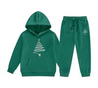 Toddler Girl Boy Christmas Outfits - Girls Outfits Winter Fleece Lined And Pants With Fashion Print Cozy Warm Kids For Holiday Season Party (Dark Green, 4-5 Years)