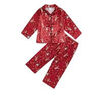 Toddler Girl Boy Christmas Satin Silk Pajamas Sets Button Down Sleep Shirt Top Pants Christmas Pjs Nightgown Outfit (F-Red, 7-8 Years)