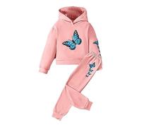 Toddler Girl Butterfly Print Long Sleeve Hoodie Pants Set for 1 to 8 Years Hoodies and Pants (Pink, 5-6 Years)