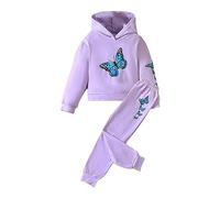 Toddler Girl Butterfly Print Long Sleeve Hoodie Pants Set for 1 to 8 Years Our Princess Has Arrived (Purple, 7-8 Years)