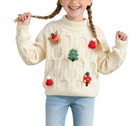 Toddler Girl Christmas Jumper - Korean Style Girls Winter Sweater Soft Knit Design Cozy Warm Crewneck Pullover Top For Toddler And Kids Fashion (White, 6-7 Years)