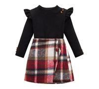 Toddler Girl Clothes Baby Ruffle Ribbed Long Sleeve Ruffle Button Tops + Plaid Skirt Set Kids Girl Fall Winter Outfits 2-6 Years