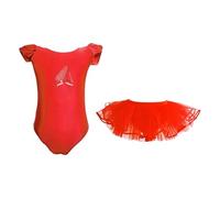 Toddler Girl Dance Dress Short Sleeve Ballet Tutu Tutu Split Ballet Dress for 3 to 12 Years Athletic Top Teen Girl (Red, 3-4 Years)