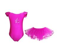 Toddler Girl Dance Dress Short Sleeve Ballet Tutu Tutu Split Ballet Dress for 3 to 12 Years Athletic Top Teen Girl (Hot Pink, 5-6 Years)