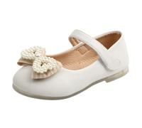 Toddler Girl Dress Shoes Little Girl ary Jane Shoes with Pearls Bow lip On Comfort Formal School niform Shoe Wedding a y Casual Soft Walking (White, 7 Toddler)