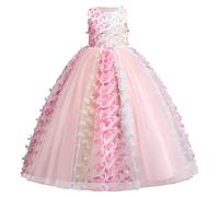 Toddler Girl Flower Sequin Round Neck Sleeveless Dresses Wedding Rainbow Mesh Princess Birthday 3D Butterfly Dress Up Outfits Carnival Christmas Pageant Evening Dance Ball Gown Pink 11-12 Years