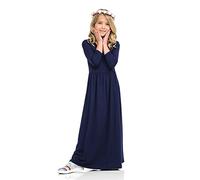Toddler Girl Long Sleeve Neck Soild Loose Casual Daily Wear Long Maxi Princess Dress 2 Year Girl Dress up Navy