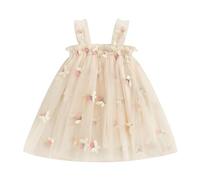 Toddler Girl Princess Dress Little Girls Tulle Skirt Floral Butterfly Embroidery Tiered Puffy Hem A-Line Sleeveless Wedding Evening Pageant Baptism Birthday Party Dress (Yellow, 12-18 Months)