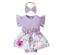 Toddler Girl Ribbed Romper - Sleeveless Floral Applique Dress, Summer Casual, Size 12-18M, Peach#M