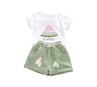 Toddler Girl Short Sleeve Letter Watermelon Print T Shirt Top Shorts Set for 0 to 4 Years Baby Bundle Set (Green, 6-12 Months)