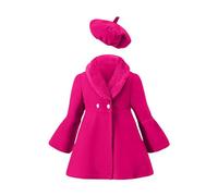 Toddler Girl Spring Fall Clothes Solid Color Coat Warm Fleece Jackets Long Sleeve Dress Coat Outwear with Beret Hat Set Children Clothing Sets for Boys and Girls (Hot Pink, 18-24 Months)