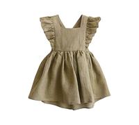 Toddler Girl Summer Dress Linen Cotton Sleeveless Solid Color Print Casual Clothes Princess Costumes for Girls Linen Cotton Newborn Summer Baby Party Beach Outfits Green