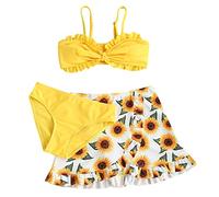 Toddler Girl's 3 Piece Swimsuits Soild Bikini Rullfe Bathing Suit Briefs Girls Bikini Swimwear Set Kids Bikini Swimsuits for 10-12 Year Old Girls Big Girls Swimwear Size 12 Cute (d1-Yellow, 11 Years)