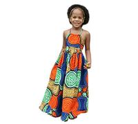 Toddler Girls Ankara Slip Dresses Summer Dashiki Kids African Traditional Outfits Spaghetti Straps Birthday Wedding Long Dress Sleeveless Halterneck Holiday (Orange, 2-3 Years)