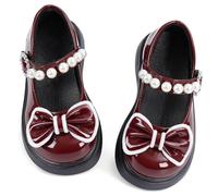 Toddler Girls' Ballet Princess Flats with Pearls and Bow Soft Sole Mary Jane Flats Princess Dress Shoes for Party Girls' Ballerina Flat School Red 9.5 UK Child