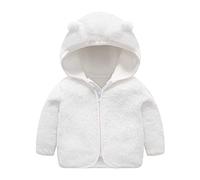 Toddler Girls Bear Ear Hooded Jacket Coat Zip Up Fleece Thicken Warm Winter Outerwear Windproof Solid Color Clothes (White, 12-18 Months)