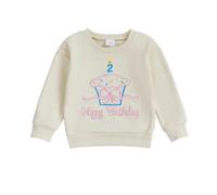 Toddler Girls Birthday Sweatshirt 2-6 Years Long Sleeve Number Cupcake Embroidery Pullover Tops Daily Loose Hood T Shirts Baby Girl Birthday Outfits 2nd/3rd/4th/5th/6th (Beige Two, 2-3 Years)