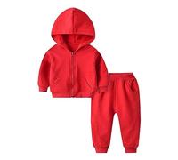 Toddler Girls Boys 2pc Tracksuit Athletic Sweatsuits Sets Zip Up Hooded Sweatshirt Jogger Sweatpants Clothing Sets Kids Fall Winter Casual Solid Hoodies Pants Soft Cotton Clothes (Red, 18-24 Months)