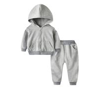 Toddler Girls Boys 2pc Tracksuit Athletic Sweatsuits Sets Zip Up Hooded Sweatshirt Jogger Sweatpants Clothing Sets Sports Solid Color Casual Set (Grey, 12-18 Months)