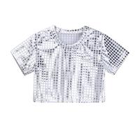 Toddler Girls Boys Casual Sequin Glitter Costume Party Carnival Gown Short Sleeves Top Silver B 14 16 Years