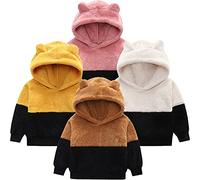 Toddler Girls Boys Fuzzy Hoodie with Ears Sherpa Pullover Fleece Sweatshirt Color Block Fluffy Tops Fall Clothes Sweatshirt Kids (Brown, 2-3 Years)