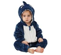 Toddler Girls Boys Shark Romper Costume Cute Animal Pajama Set Infant Flannel Animal Onesie Cute Baby Girl Outfits (Dark Blue, 12-18 Months)
