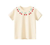 Toddler Girls Boys Short Sleeve Crewneck T-Shirt Cute Cherry Fruit Print Shirts Casual Kids Summer Graphic Tee Tops Summer Casual Cherry Fruit Pattern Print Tops (Beige, 18-24 Months)
