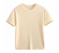 Toddler Girls Boys Solid Color Short Sleeve Crew Neck T Shirt Kids Cotton Casual Tee Breathable Lightweight Top Plain Comfy Soft Basic Tshirt (Beige, 8-9 Years)