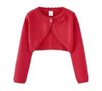 Toddler Girls' Cardigans Knitted Open Front Bolero Shrug Sweater, Long Sleeve Bow Tie Lace Shawl Buttons Knitwear Cropped Cover Up Jacket Tops School Wedding Fall 2 Years Red