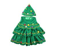 Toddler Girls Christmas Cosplay Party Costume Top Hat Outfit Festive Holiday Dress Up Set for Kids Cute Seasonal Celebration Attire (Green, 5-6 Years)