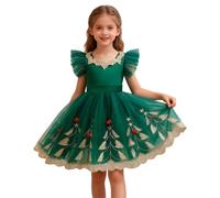 Toddler Girls Christmas Tulle Dress Elegant Party Dress for Kids Holiday Celebration Gown Festive Red Green Tutu Christmas Cosplay Stage Costumes for Girls (Green-D, 7-8 Years)