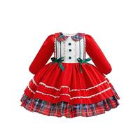 Toddler Girls Christmas Tulle Dress Elegant Party Dress for Kids Holiday Celebration Gown Festive Red Green Tutu Christmas Cosplay Stage Costumes for Girls (Red-A, 6-9 Months)