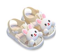 Toddler Girls Closed Toe Sandals with Cute 3D Bunny Cartoon Decor Adjustable Hook and Loop Strap Soft Non-Slip Sole Lightweight Breathable Summer Shoes for First Walkers Daily Activities