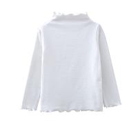 Toddler Girls Cotton Lettuce Edge Trim Mock Neck Base Layer Basic Long Sleeve Solid Color T-Shirt Tops for Baby Girls Lightweight Trendy Soft Knit Tee for Teens (White, 7-8 Years)