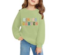 Toddler Girls Crewneck Shoulder Drop Tops Cotton Hoodless Sweatshirt for Little Girl Autumn Long Sleeve Letter Graphic Pullover Back to School Jumper T Shirt (Green, 4-5 Years)