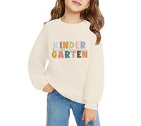 Toddler Girls Crewneck Shoulder Drop Tops Cotton Hoodless Sweatshirt for Little Girl Autumn Long Sleeve Letter Graphic Pullover Back to School Jumper T Shirt (Beige, 6-7 Years)