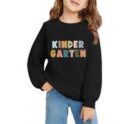 Toddler Girls Crewneck Shoulder Drop Tops Cotton Hoodless Sweatshirt for Little Girl Autumn Long Sleeve Letter Graphic Pullover Back to School Jumper T Shirt (Black, 8-9 Years)