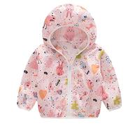 Toddler Girls Cute Waterproof Jackets Baby Boys Floral Animals Print Rain Jacket Lightweight Zip Up Hooded Windbreaker Windproof Pac-a-Mac Packable Sports Raincoat (Pink, 4 Years)