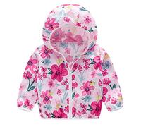 Toddler Girls Cute Waterproof Jackets Baby Boys Floral Animals Print Rain Jacket Lightweight Zip Up Hooded Windbreaker Windproof Pac-a-Mac Packable Sports Raincoat