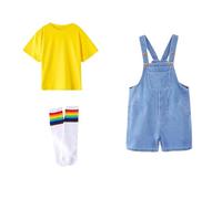 Toddler Girls Denim Overalls with Soft Cotton Top, Adjustable Straps and Snap Closure for Easy Dressing, 2T-7 Years for Daily Wear, Parties, and Graduation (Yellow, 8-9 Years)