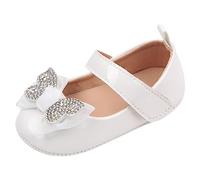 Toddler Girls Dress Shoes Mary Jane Princess Shoes Bling Anti-Slip Mary Jane Flat Crib Shoes Headband Flat Lazy Crib Shoes White