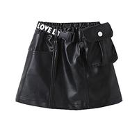 Toddler Girls Faux Leather Skirt Kids Elastic High Waisted PU Leather Short Mini Skirts Little Girls Fashion Clothes Clothes for Girls (Black, 6-7 Years)
