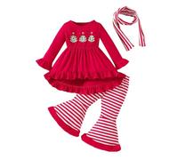 Toddler Girls Festive Holiday Outfit Set with Long Sleeve Ruffle Tee and Striped Pants Scarf Accessories for Christmas Fancy DressSantas First ChristmasSanta ChristmasBabys 1st Gift for
