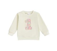 Toddler Girls First Birthday Sweatshirt 1-6 Years Long Sleeve Floral Number Printed Pullover Tops Daily Loose Fit T Shirts Baby Girl Birthday Outfits 1st/2nd/3rd/4th/5th/6th (White One, 12-18 Months)