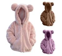 Toddler Girls Fleece Jacket Bear Ear Full Zip Hoodie Cute Teddy Warm Fall Winter Coat Boys Kids Fuzzy Outerwear with Pocket Long Sleeve Fluffy Fleece Windproof Sweatshirt Clothes (Pink, 2-3 Years)