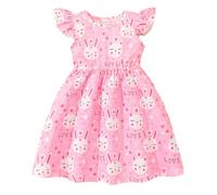 Toddler Girls Fly Sleeve Valentine's Day Prints Dress Dance Party Dresses Clothes Girl Dress 24 Months Baptism Dresses for Baby Girls