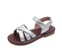Toddler Girls Gladiator Sandals Kids Summer Strapped Sandals Baby Adjustable Ankle Strap Open Toe Anti Slip Flat Shoes Glitter Lightweight Soft Sole Strappy Shoes (4-Silver, 7 Toddler)