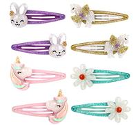Toddler Girls Glitter Unicorn Snap Clips,Lovely Rabbit Hair Clip for Kids Cute Flower Metal Snap Hair Pins-Flower